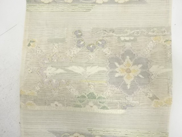  アンティーク　絽綴れ　花更紗模様織り出し袋帯（材料）